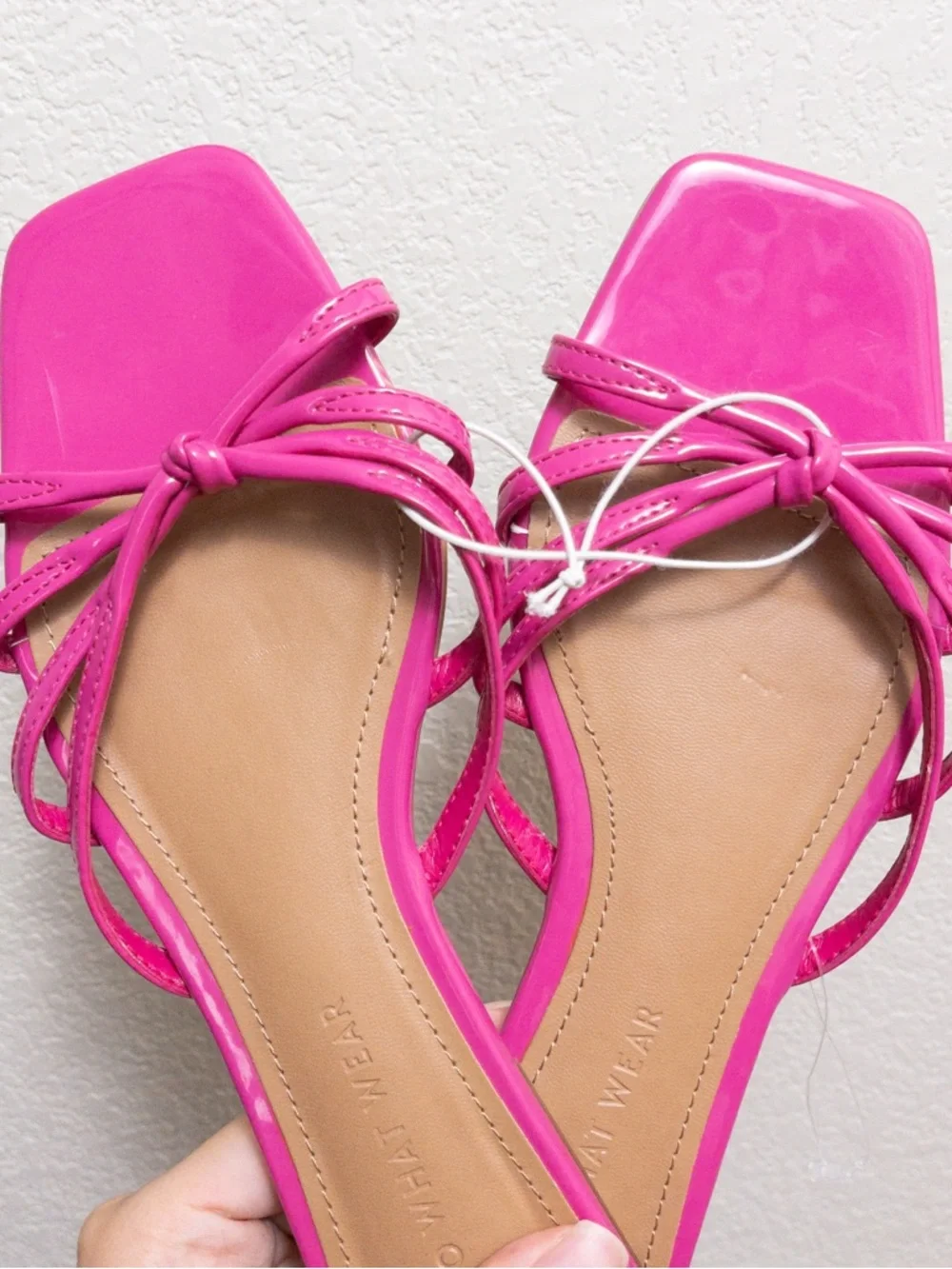 NEW WHO WHAT WEAR Erika Faux Leather 7 Pink Strappy Square Toe Slide Sandal
